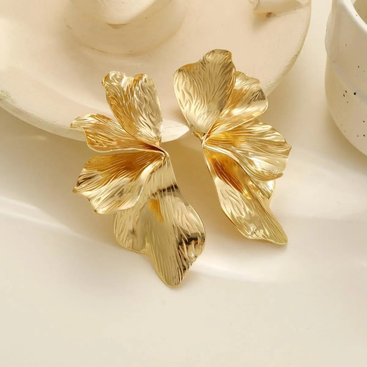 Gold Double Layer Flower Dangle Earrings Stainless Steel Vintage