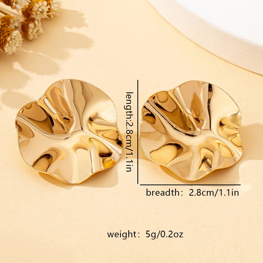 Irregular Round Metal Stud Earrings Minimalist Trendy Women Jewelry