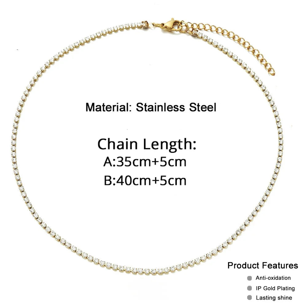 Elegant Tennis Choker Necklace Zircon Gold Silver Women Chain