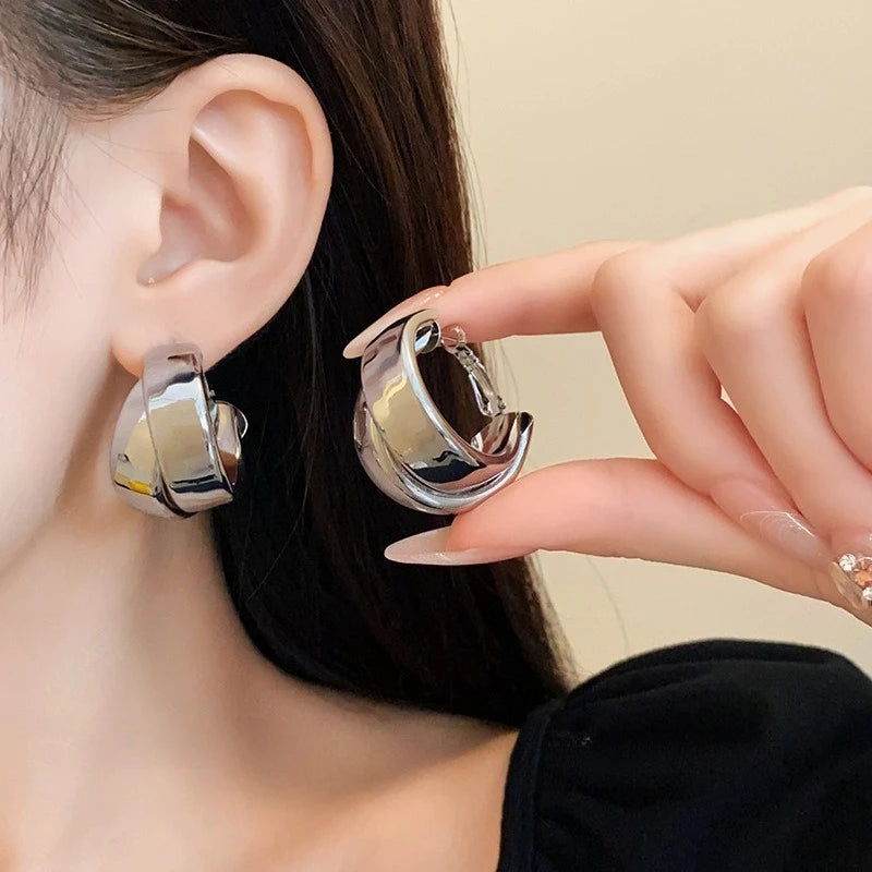 Leaf Shaped Floral Stud Earrings Stainless Steel Elegant Women