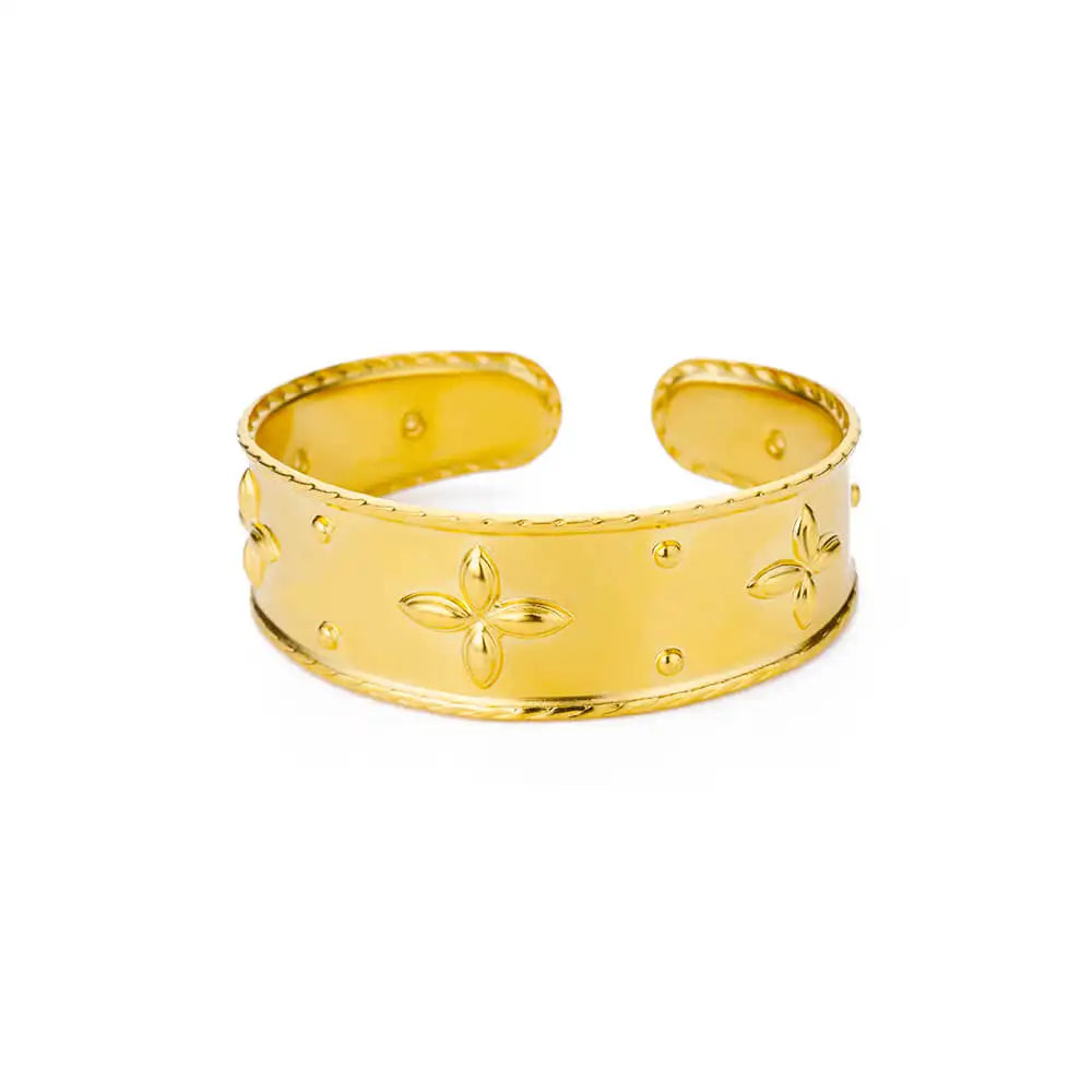 Gold Flower Cuff Bracelet Stainless Steel Floral Bangle for Women