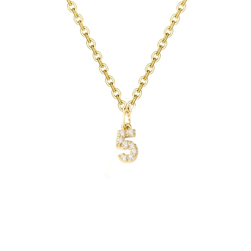 Gold Zircon Initial Necklace A-Z Stainless Steel Letter Pendant Women
