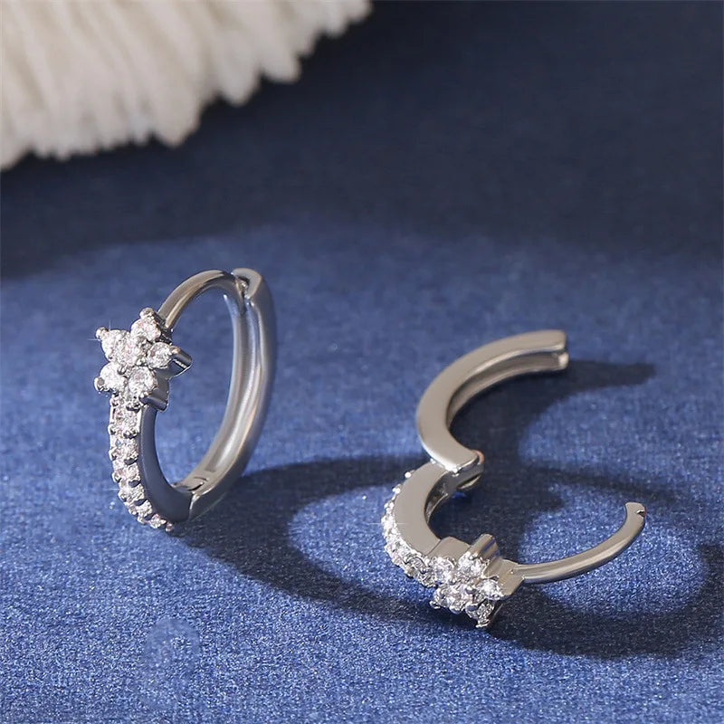 Zircon Star Hoop Earrings Stainless Steel Punk Unisex Rock Jewelry