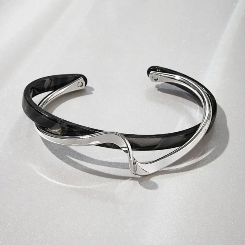White Acrylic C-Shaped Bracelet Geometric Metal Bangle Women Gift