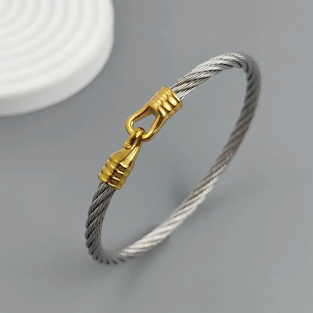 18K Gold Horseshoe Wire Bracelet Stainless Steel Waterproof Couple