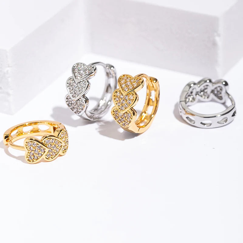 Gold Plated Heart Zircon Hoop Earrings Stainless Steel Trendy Jewelry