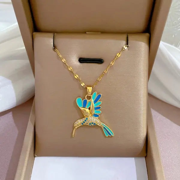 Zircon Butterfly Tassel Necklace Moon Flower Stainless Steel Women