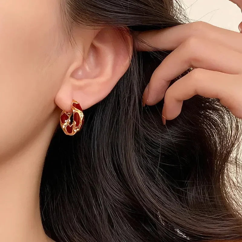 Trendy Enamel Hoop Earrings Gold Color Small Creative Jewelry