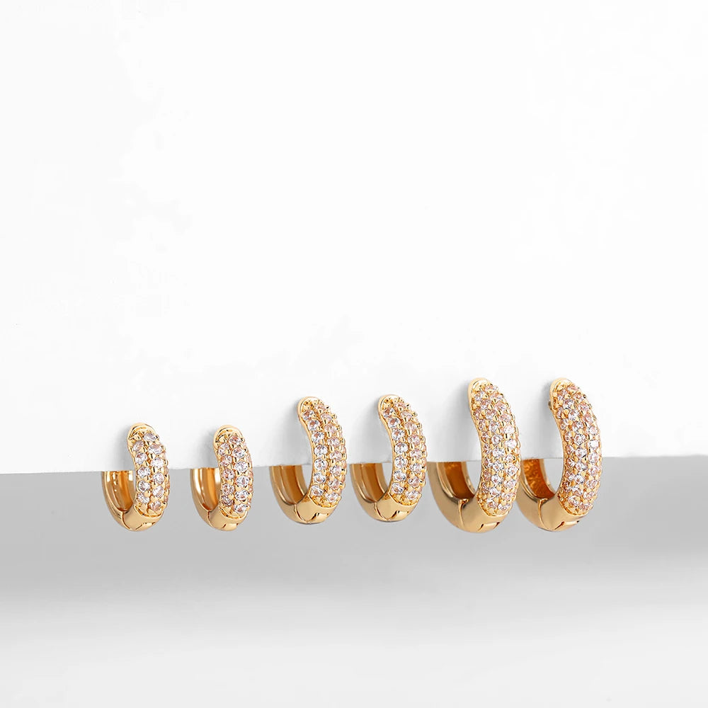 Gold Huggie Earrings CZ Zircon Thin Hoop Cartilage Women