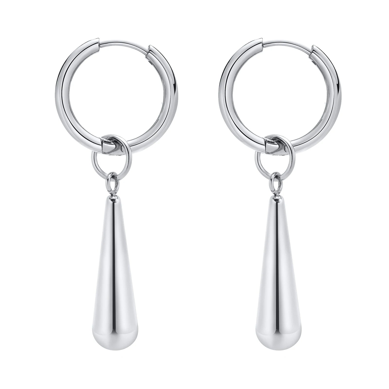 Water Drop Dangle Huggie Hoop Earrings Stainless Steel Women