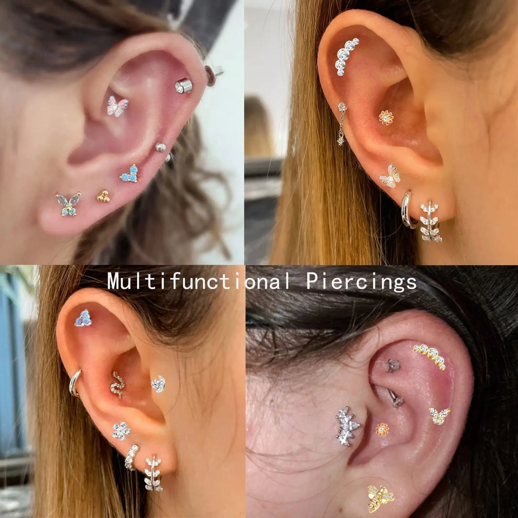Surgical Steel Flat Back Cartilage Stud Earring Butterfly Flower