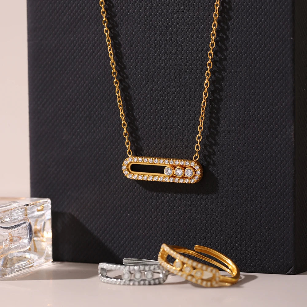 Elegant Gold Jewelry Set Necklace Ring Zircon Women