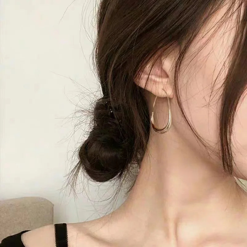925 Silver Gold Ellipse Hoop Earrings Luxury Wedding Women Jewelry