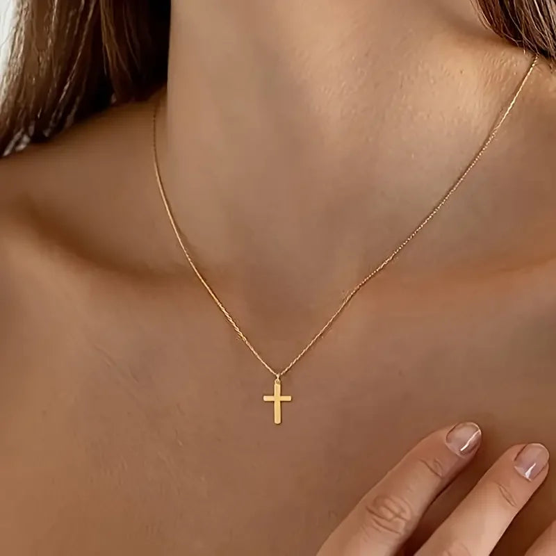 14K Gold Plated Small Cross Necklace Elegant Pendant for Women