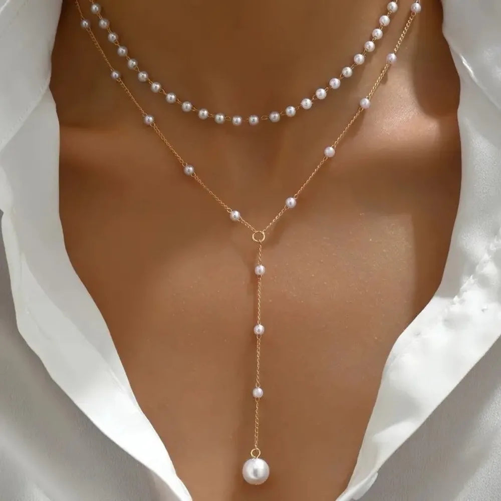 Elegant Double Layer Imitation Pearl Necklace Summer Beach Style