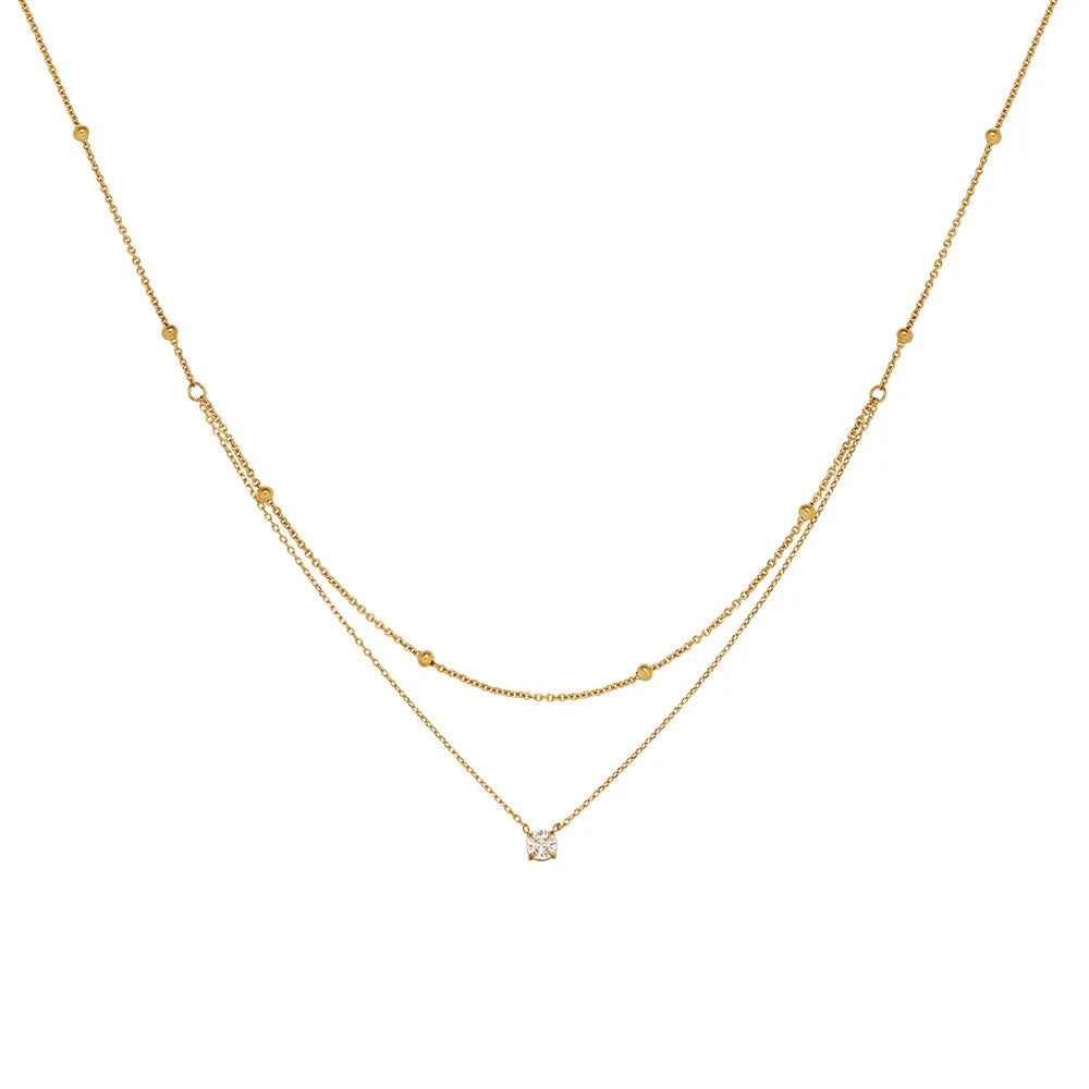 Elegant Zircon Pendant Necklace Double Chain Women Jewelry