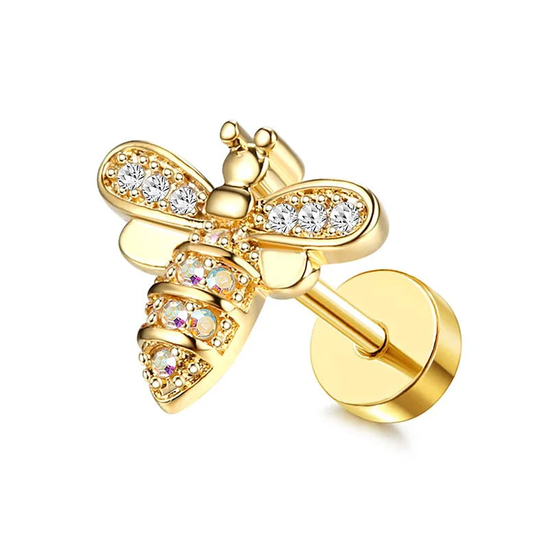 Surgical Steel Flat Back Cartilage Stud Earring Butterfly Flower