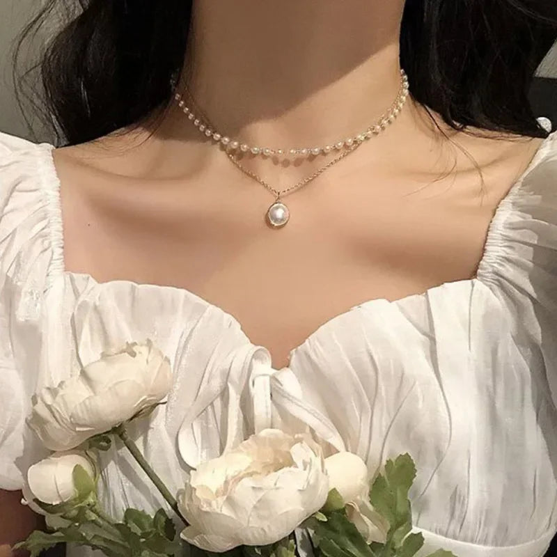 Silver Double Layer Star Moon Necklace Zircon Choker for Women