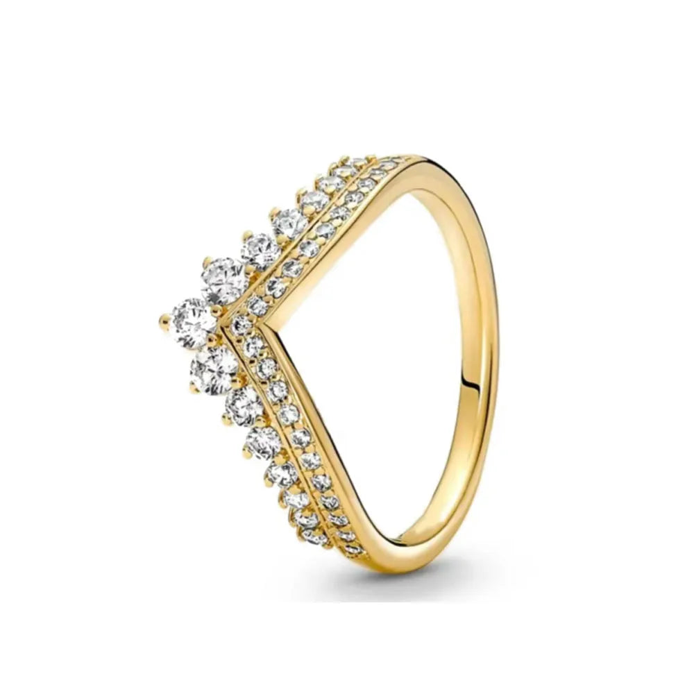 Elegant Gold Ring Sun Heart Bow 925 Silver Women Jewelry