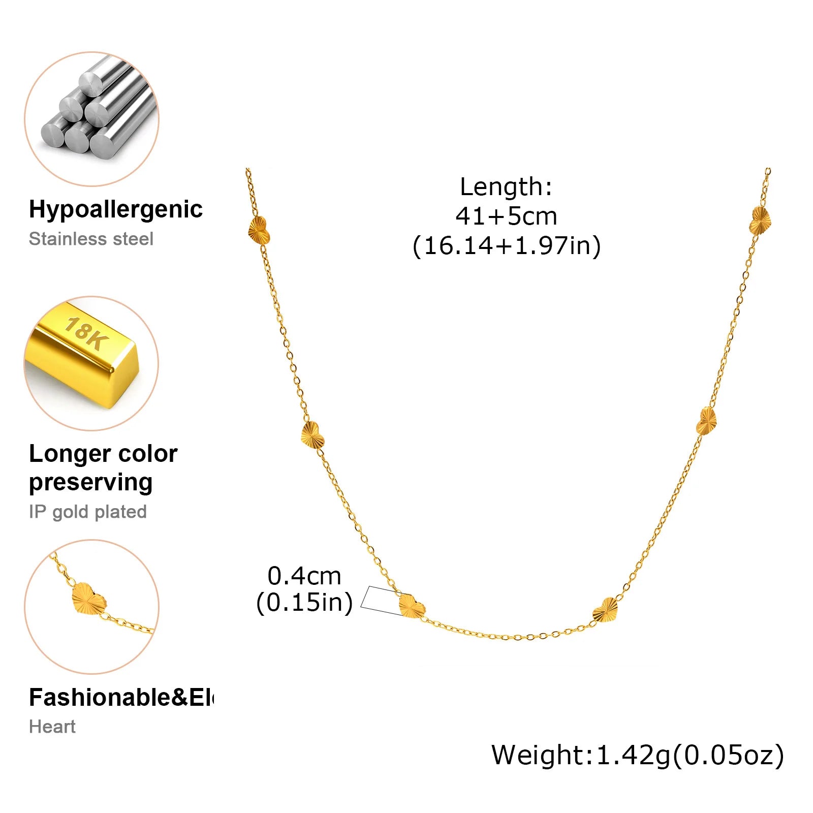 Luxury Zircon Heart Pendant Necklace Stainless Steel Love Charms