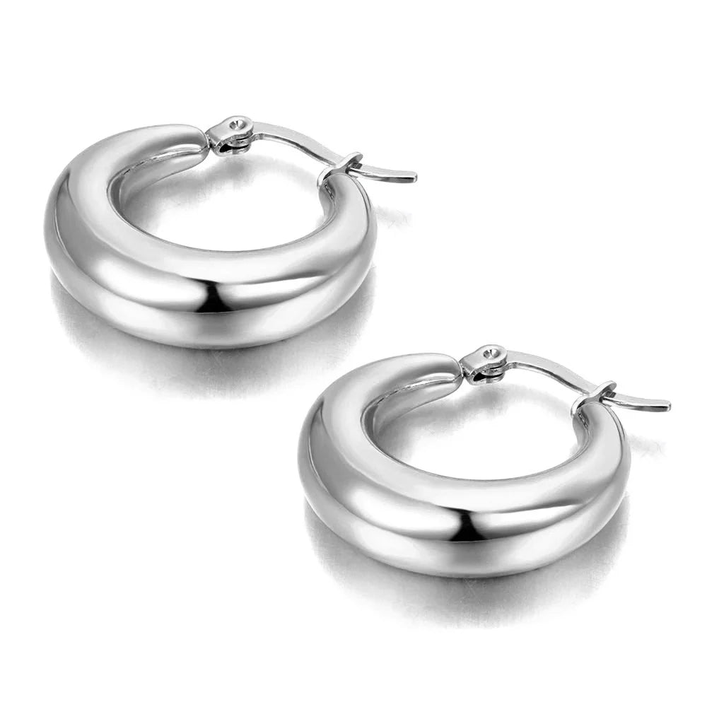 Lokaer Geometric Circle Earrings 14K Gold Stainless Steel Women