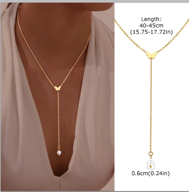 Elegant Lariat Necklace Y Shape Gold Plated Women Jewelry