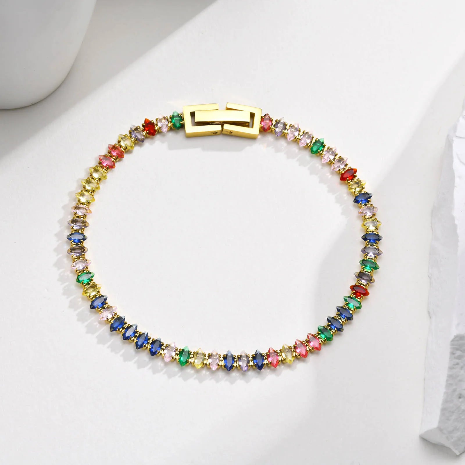 Colorful CZ Tennis Bracelet Stainless Steel Women Gift Jewelry