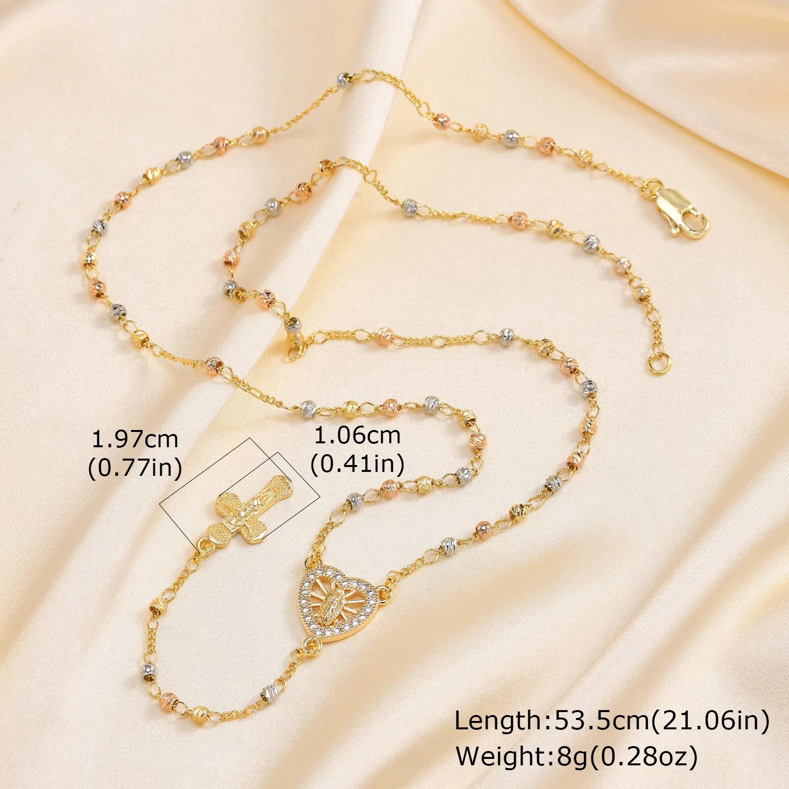 Stainless Steel Jesus Cross Y Necklace with Heart Charm Jewelry Set