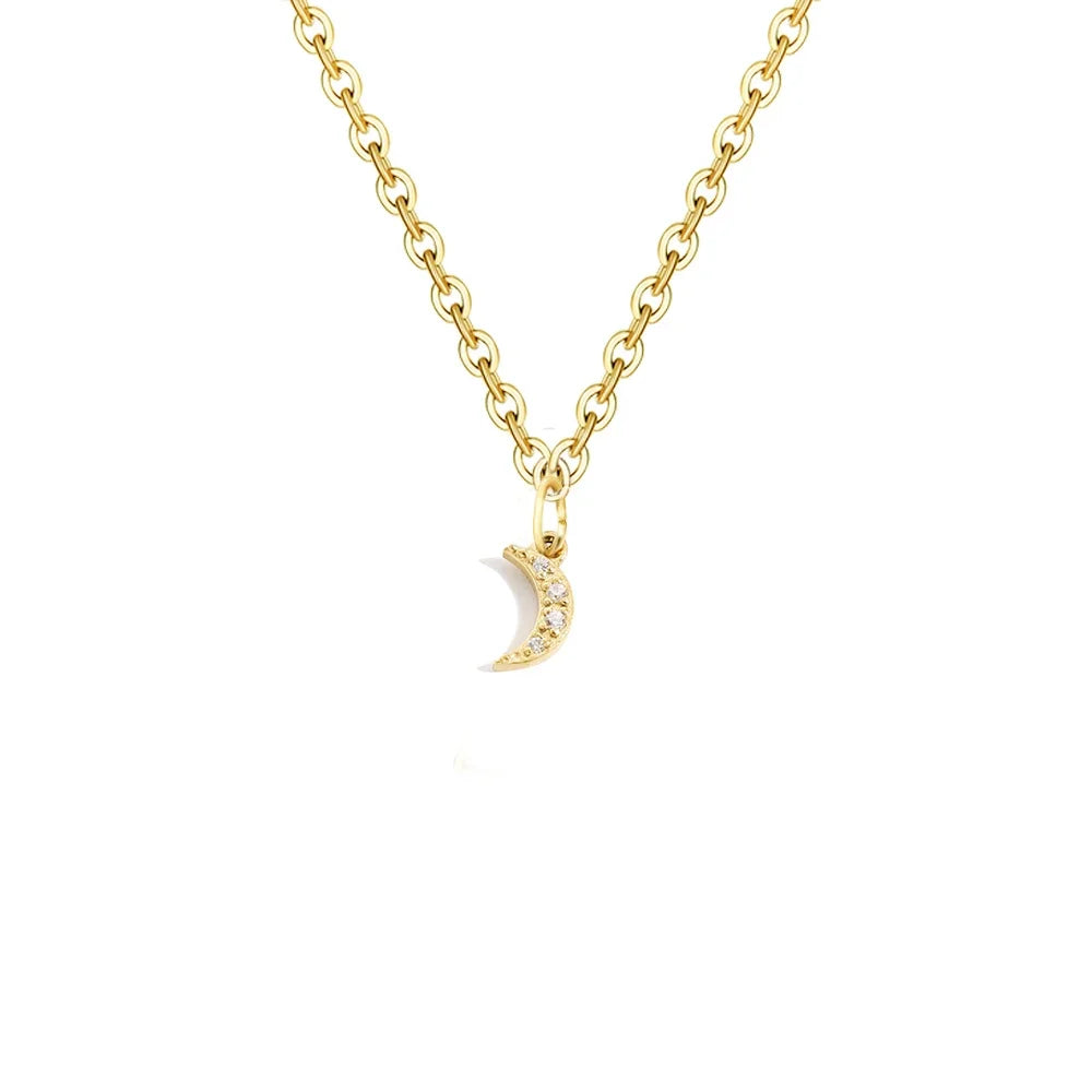 Gold Zircon Initial Necklace A-Z Stainless Steel Letter Pendant Women