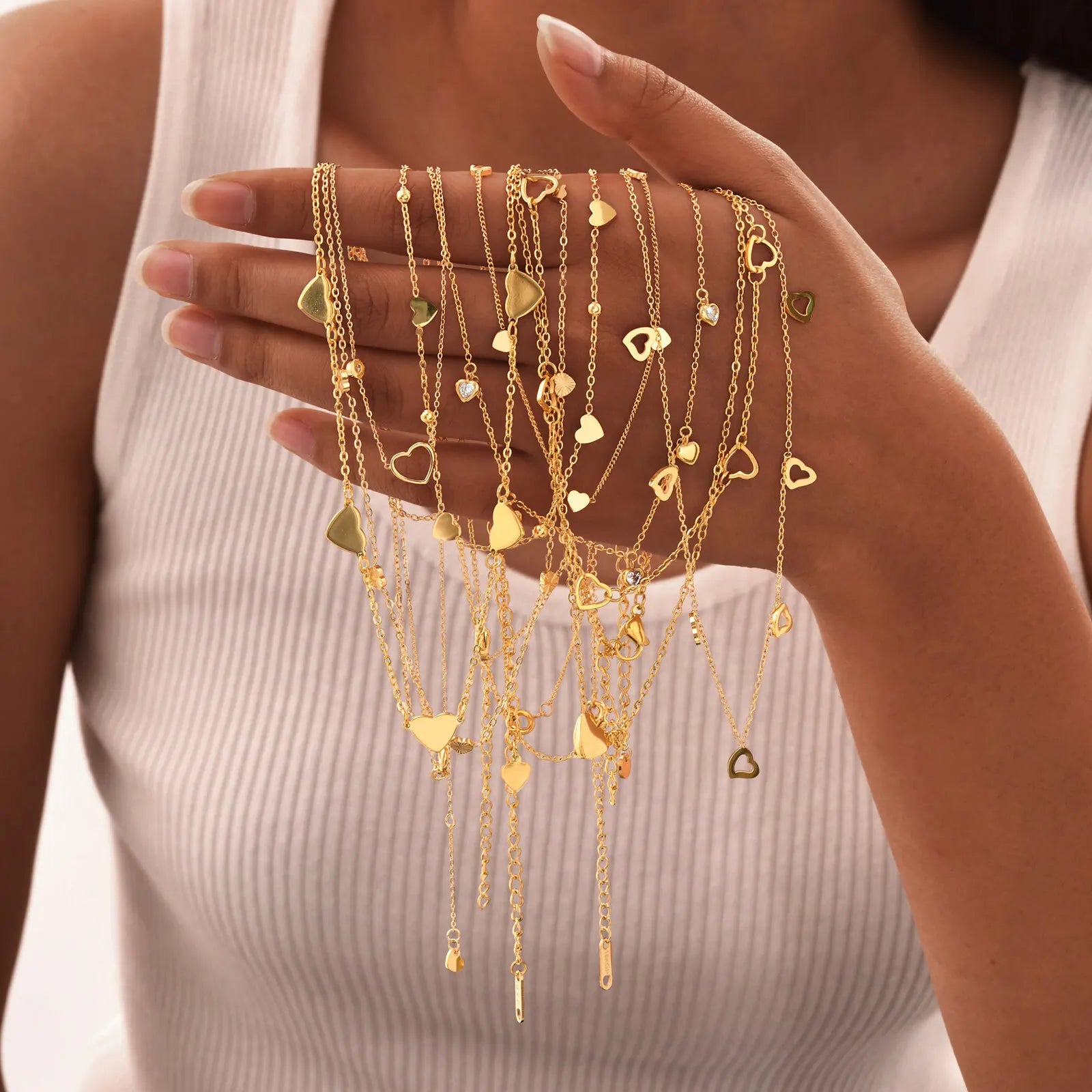 Minimalist Heart Chain Necklace Stackable Women Jewelry