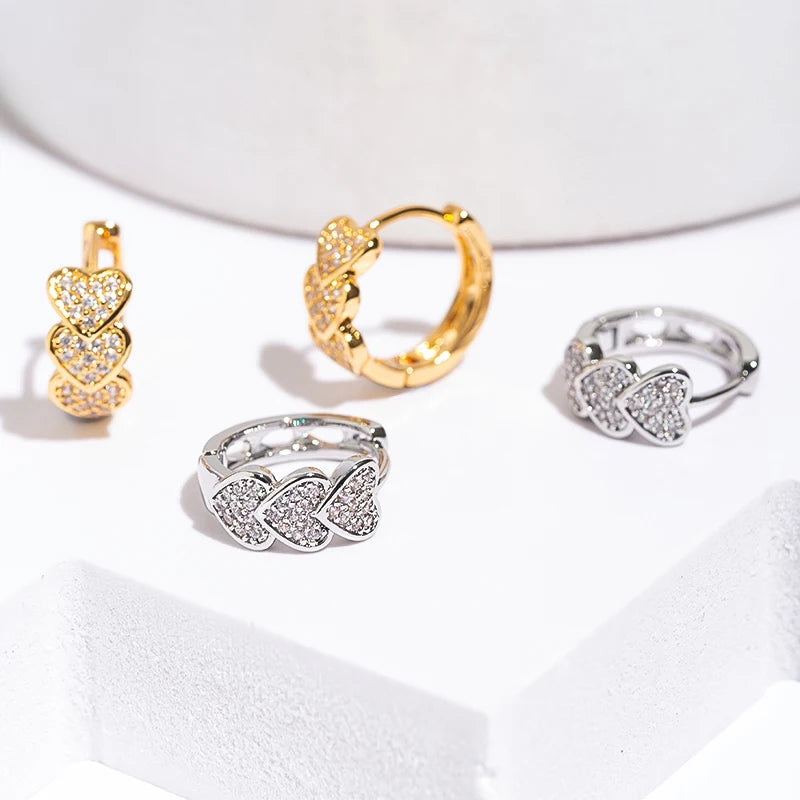 Gold Plated Heart Zircon Hoop Earrings Stainless Steel Trendy Jewelry