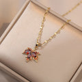 Zircon Butterfly Tassel Necklace Moon Flower Stainless Steel Women