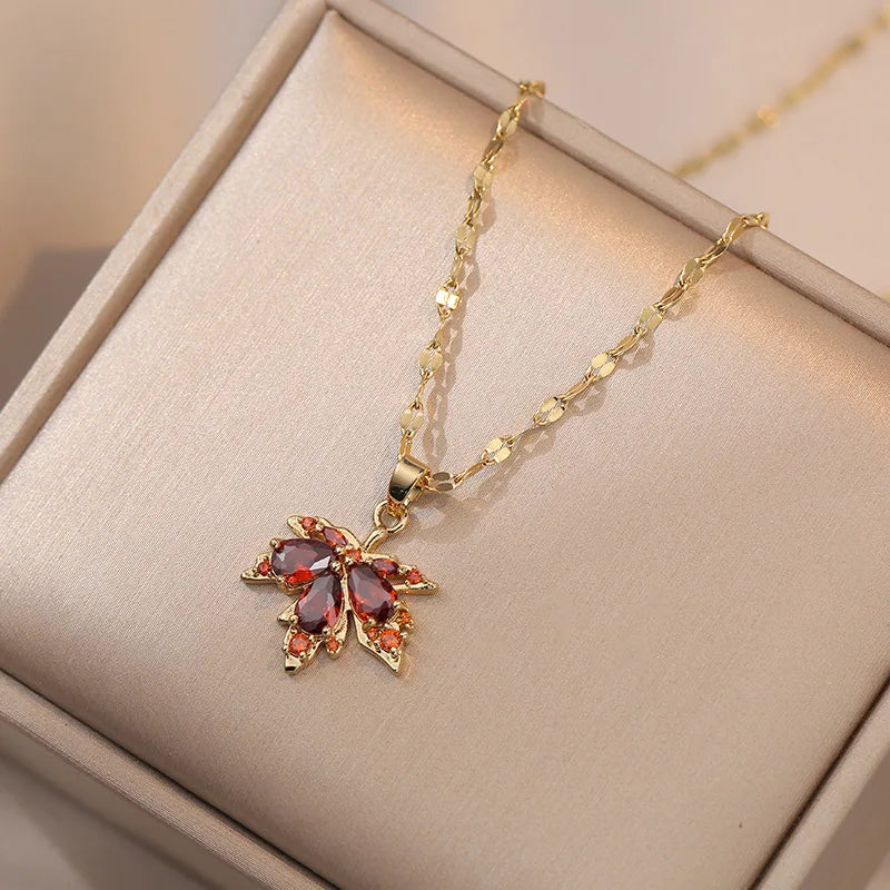 Zircon Butterfly Tassel Necklace Moon Flower Stainless Steel Women