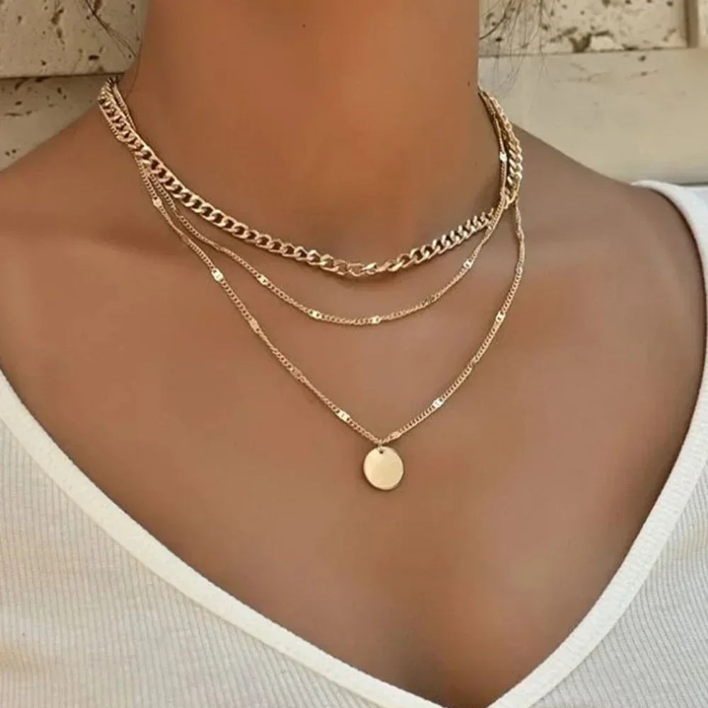 Elegant Layered Necklace Heart Star Zircon Charm Vintage Style