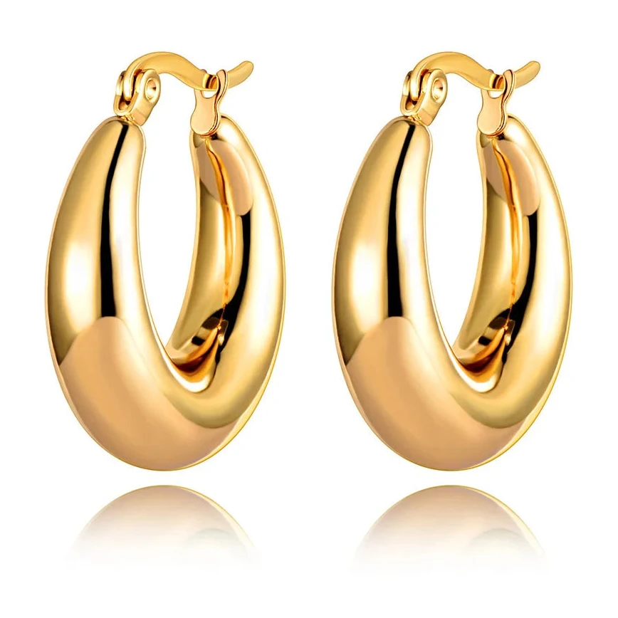 Lokaer Geometric Circle Earrings 14K Gold Stainless Steel Women