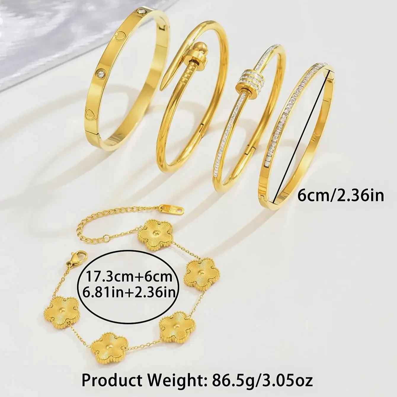 Four Leaf Clover Bracelet Gold Nail Bangle Women Jewelry