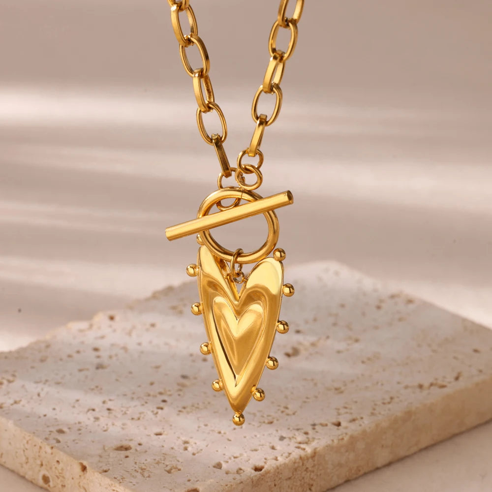 Stylish Layered Heart Necklace 316L Steel Goth Choker for Women