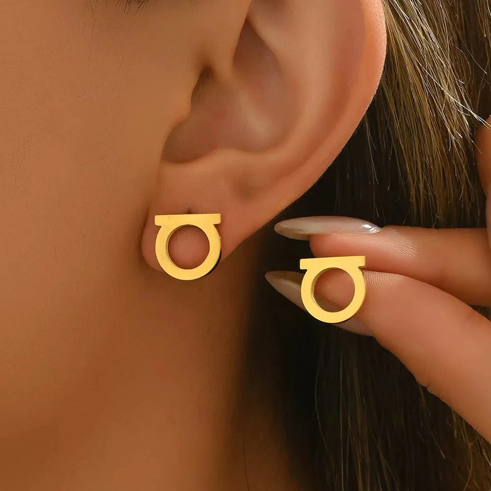 Elegant Initial D Earrings Simple Stainless Steel Fashion Women