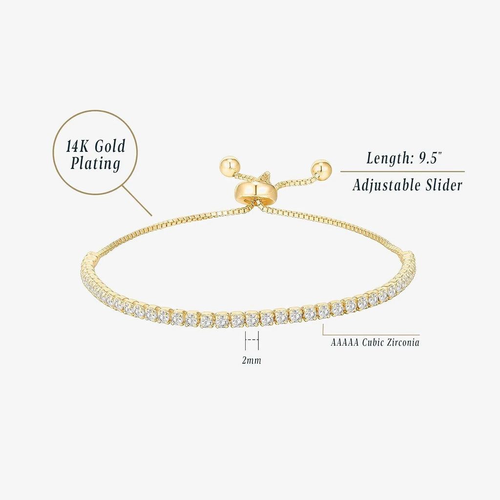 Elegant Gold Tennis Bracelet Cubic Zirconia Adjustable Jewelry