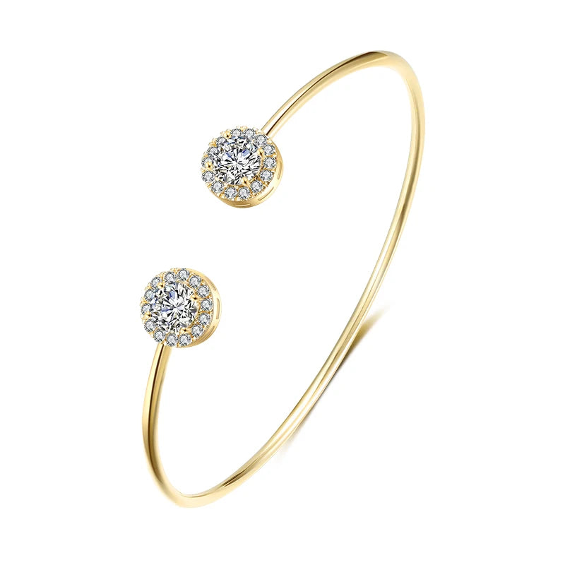 Elegant Gold Color Geometric Bangle with Sparkling Zircon Detail