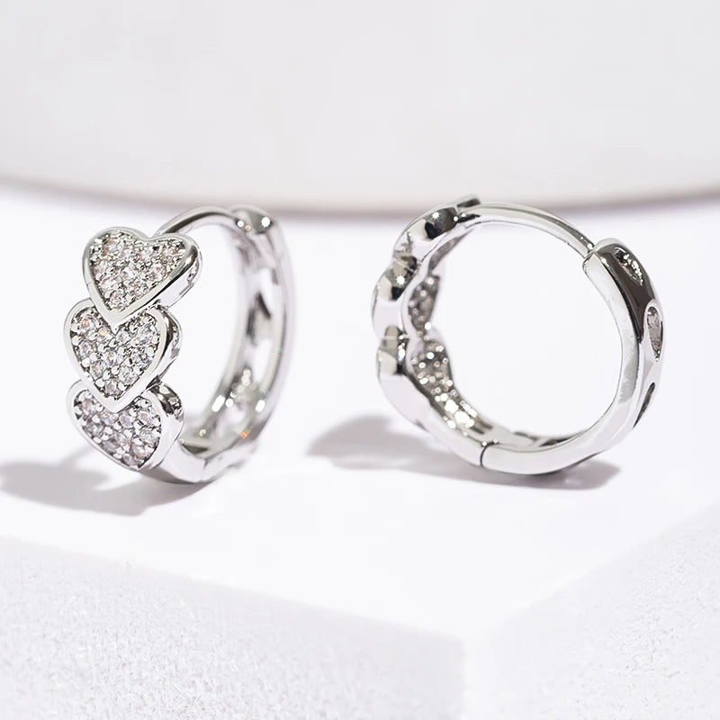Gold Plated Heart Zircon Hoop Earrings Stainless Steel Trendy Jewelry