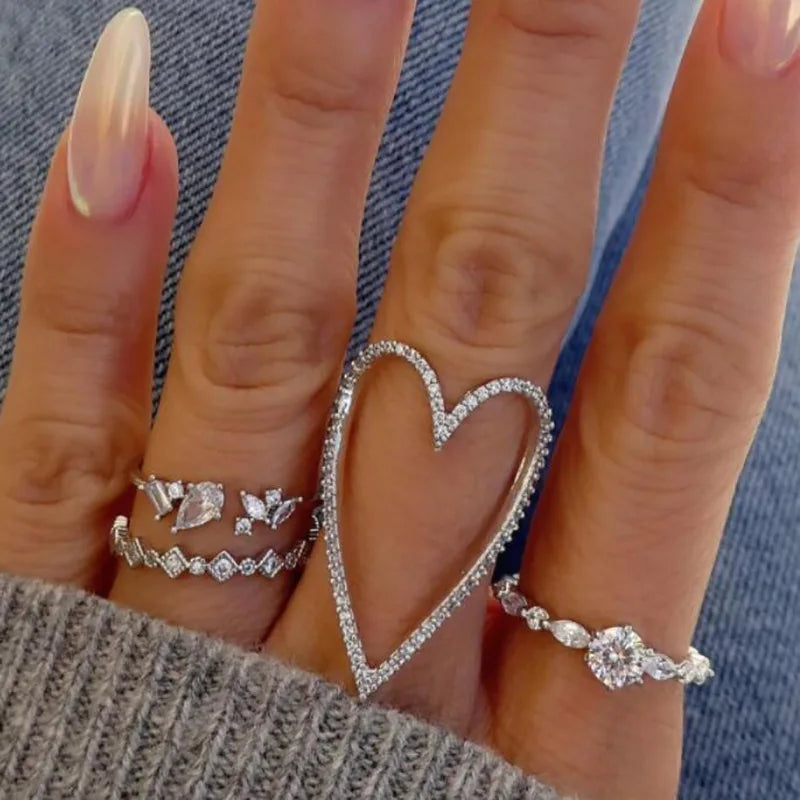 Trendy 21Pcs Gold Ring Set Vintage Geometric Hollow Design Women