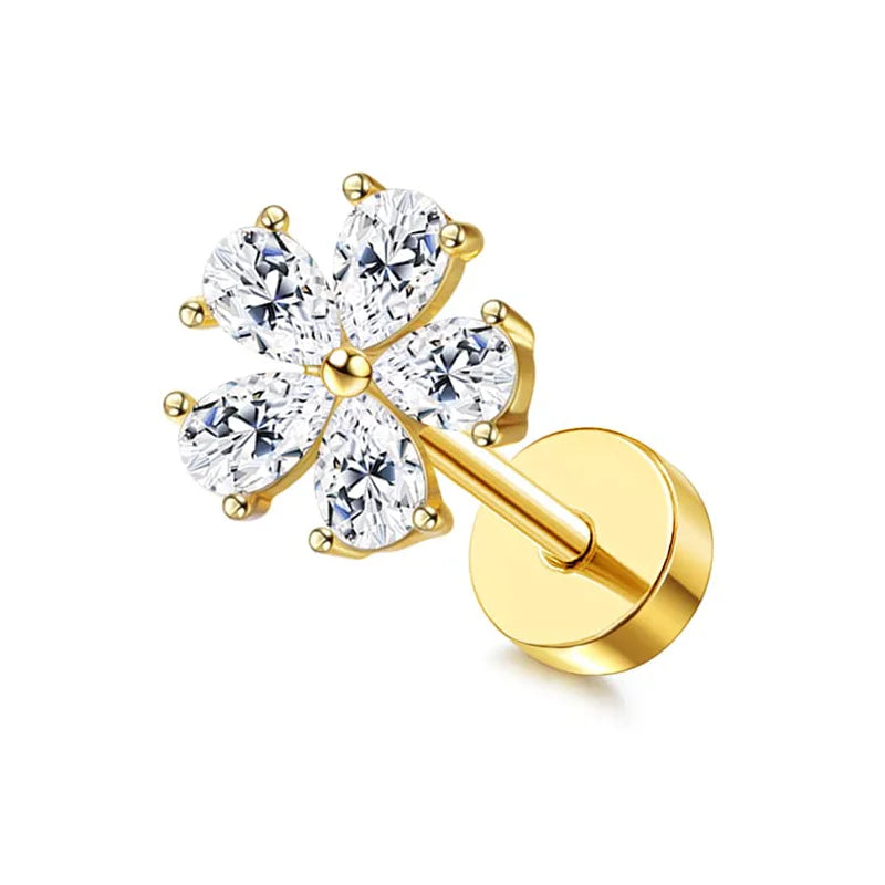 Surgical Steel Flat Back Cartilage Stud Earring Butterfly Flower
