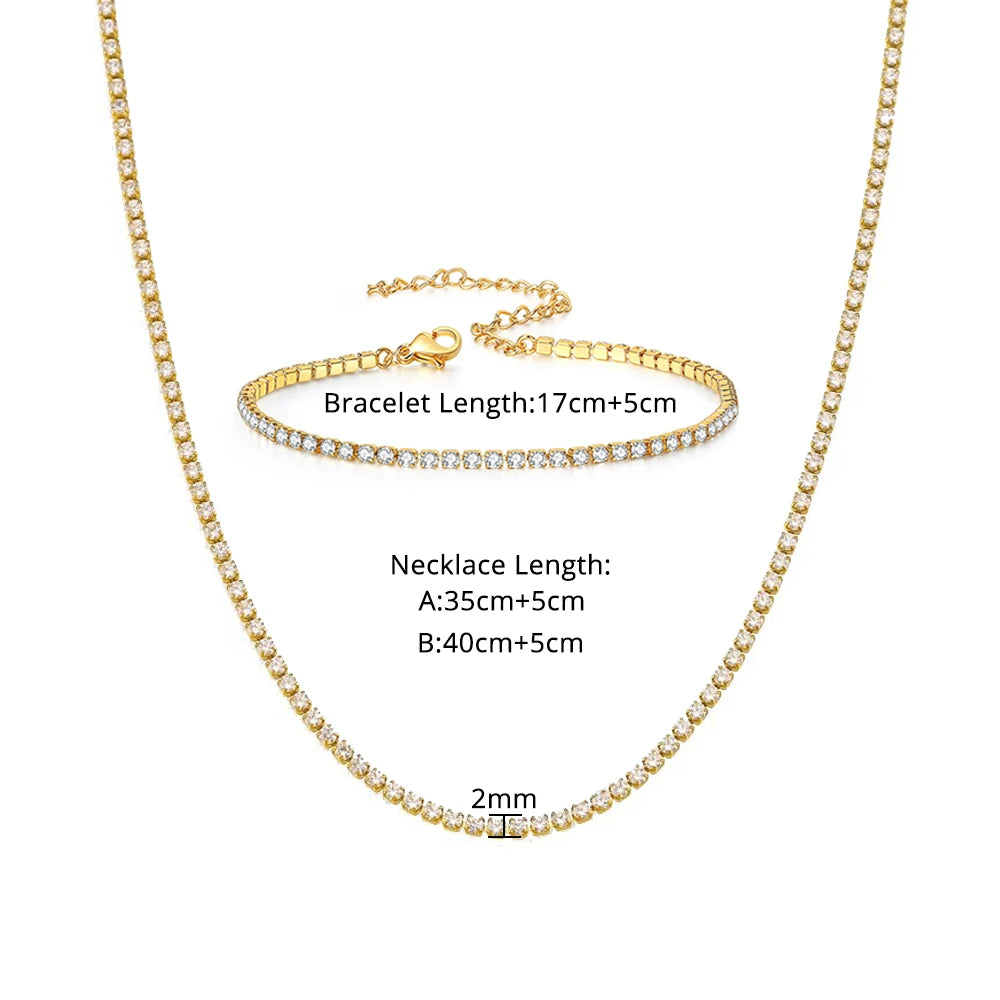 Bold Iced Out Necklace Bracelet Set Stainless Steel Women