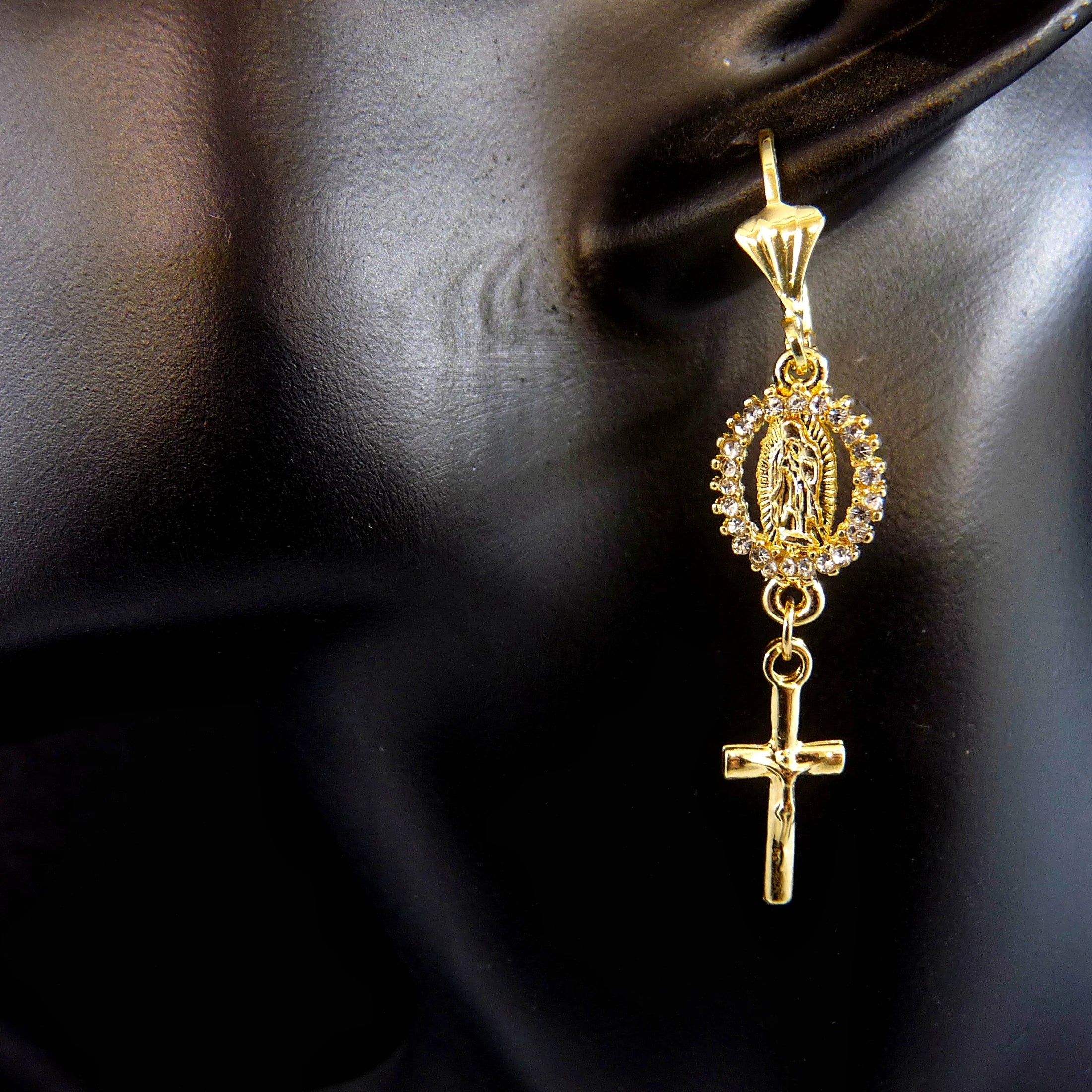 Virgin Mary Cross Rhinestone Earrings Elegant Religious Women