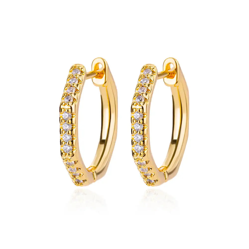 Elegant Zircon Hoop Earrings Circle Square Gold Tone Jewelry