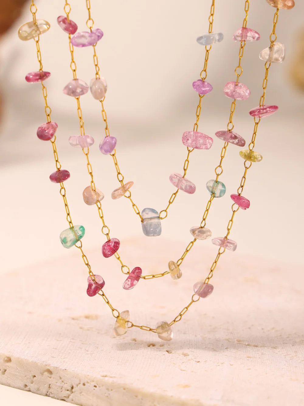Colorful Crystal Necklace Bracelet Set Gold Plated Boho Jewelry