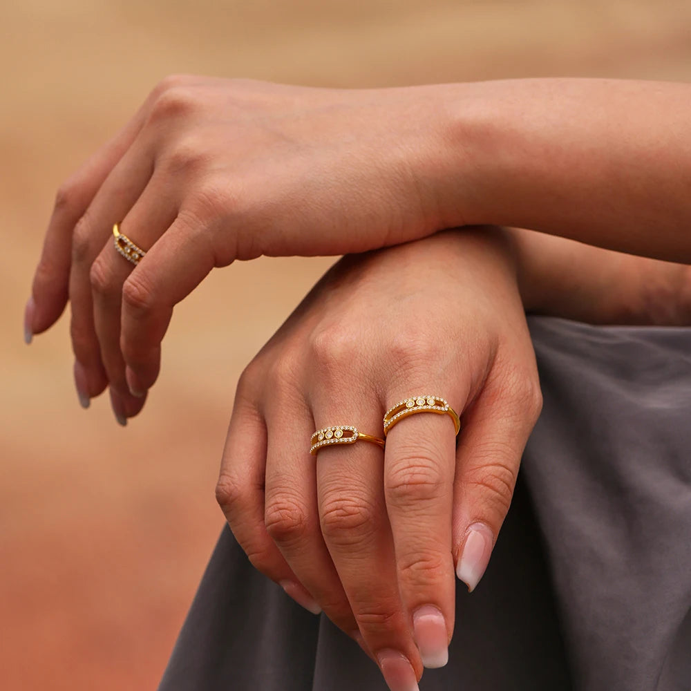 Elegant Gold Jewelry Set Necklace Ring Zircon Women