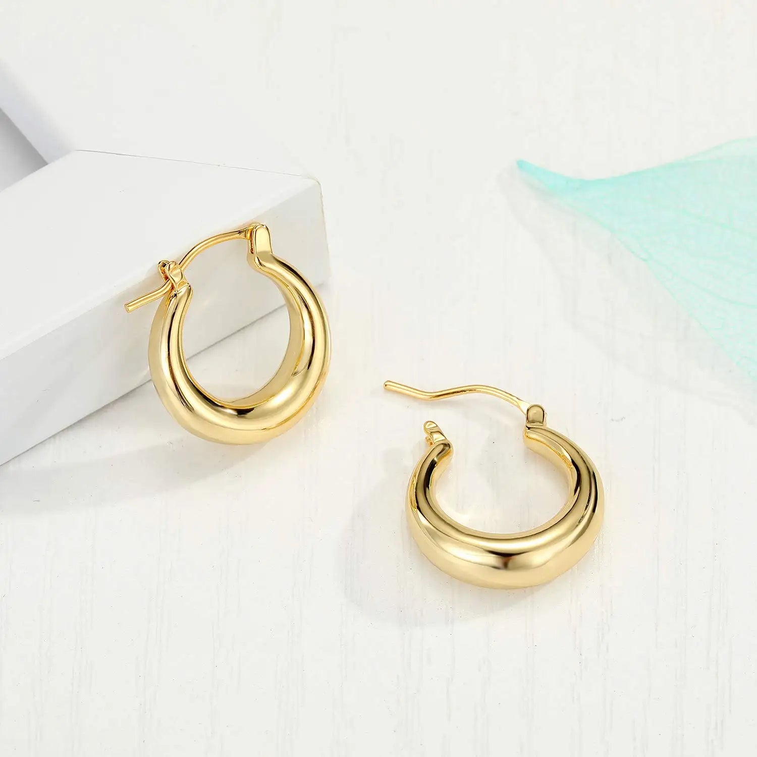 Shevalues Chunky Hoop Earrings 14K Gold 925 Silver Needle Women