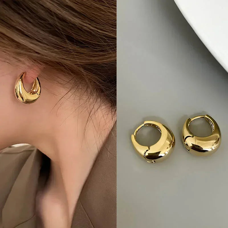 Bold Chunky Hoop Earrings Stainless Steel Trendy Circle Design